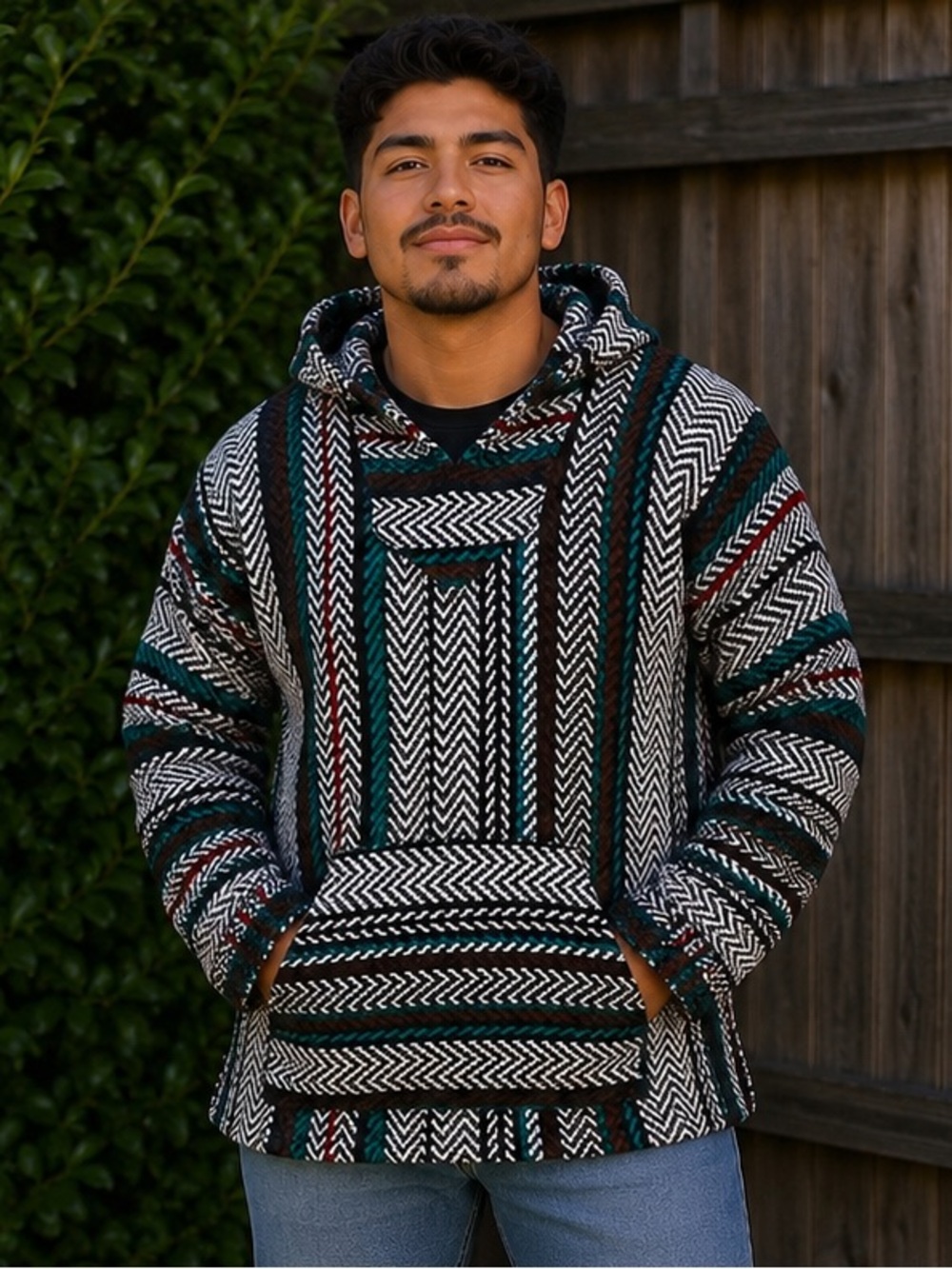 Y2K Baja Joe Mexico Made Blanket Rag Pullover Hoodie in Earth Tone Colors Sz Md